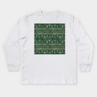 Teal and Gold Vintage Art Deco Egg and Dart Frieze Pattern Kids Long Sleeve T-Shirt